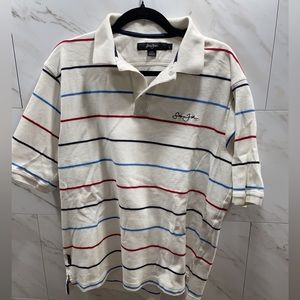 Sean John vintage Men’s polo shirt white striped short sleeve size large